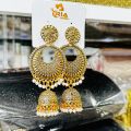 ESH Dull gold and silver color long tassel earring round type jimikky drop earrings with white pearl and silver beaded for women and girl chain for women. 