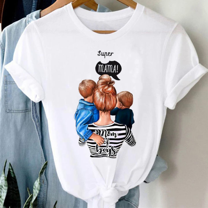T-shirts Women 90s Watercolor Boy Son Cartoon Style Mom Mother Mama Clothes Stylish Tshirt Top Lady Print Girl Tee T-Shirt
