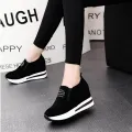 【FOOT SOFA】Women Fashion Casual Flock Slip-On Thick Platform Sport Sneakers Wedges Shoes. 