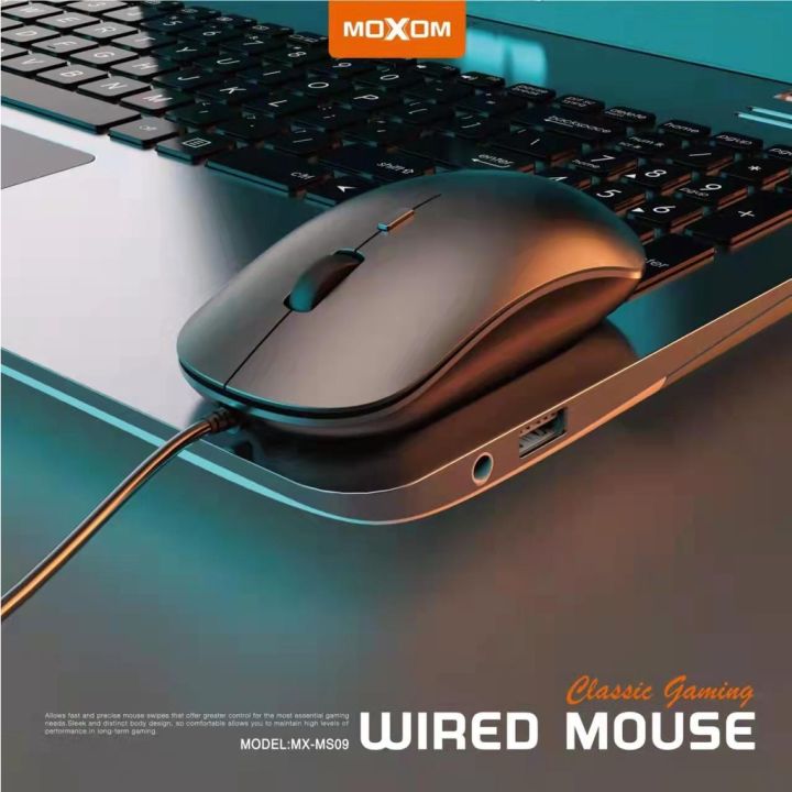 Moxom - MX-MS09 USB Wired Laser mouse 4 Keys Optical Black 1.5m DPI 1600 Classic Gaming Fabric Cable Ryzen Asus Republic of Gamers USB Mouse