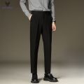 ACHS AWAKE Business Clothing Suit Pants Men's Trendy Drape Casual Straight Trousers Summer Ice Silk Cropped Pants. 