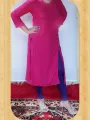 Ladies long side button top with button color legging. 