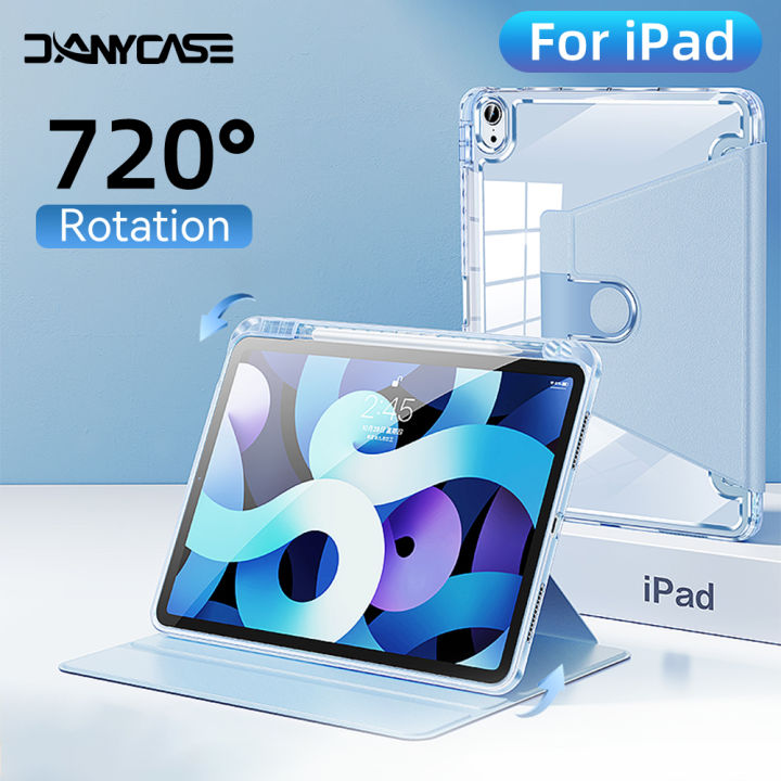 720° Rotation Tablet Case For iPad Air 4/5 10.9 7/8/9th 10.2 5/6th 9.7 10th 10.9 Pro 11 12.9 10.5 Transparent Cover