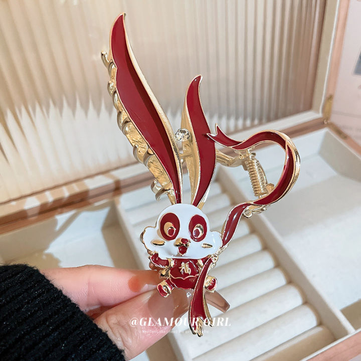 TS Korean oil dripping rabbit hairpin cute wild back head shark clip fashion creative design sense hair claw headdress female
