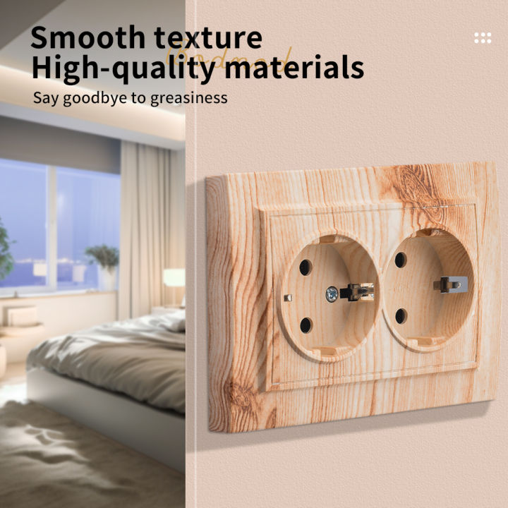 WESA Wood Power Socket 16A EU Standard Electrical Outlet Standard Ground Wall Socket Embedded Plug Retardant Plastic Panel