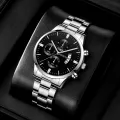 【Miga Plaza】Fashion Mens Watches Luxury Silver Stainless Steel Quartz Wrist Watch Man Business Watch for Men Calendar Clock Reloj Hombre. 