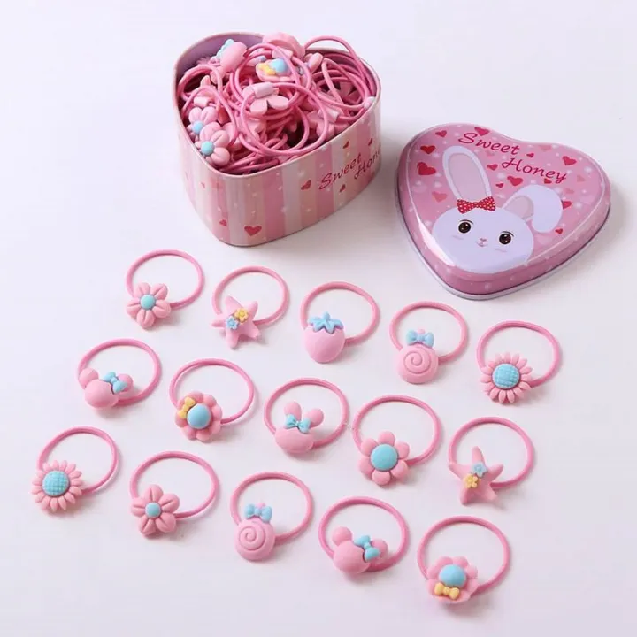 20Pcs/Box Cartoon Elastic Hair Bands Cute Bows Flower Rubber Band Hair Circle Sweet Hairbands for Kids Girls Hair Accessories