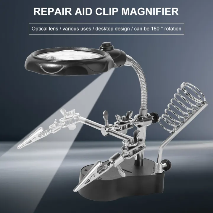 Microchip Magnifier Helping Hands 3.5X 12X Desktop Magnifying Glass Adjustable with LED ...
