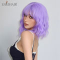 Short Synthetic Wigs Purple Blue Curly Wave Wigs with Bangs for Women Cosplay Party Halloween Colorful Bob Wigs Heat Resistant. 