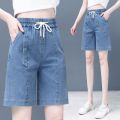 Lyocell Denim Shorts for Women 2023 New Summer High Waist Straight Wide Leg Middle Pants Slimming Thin Fifth Pants. 