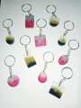 Customized resin key tags. 