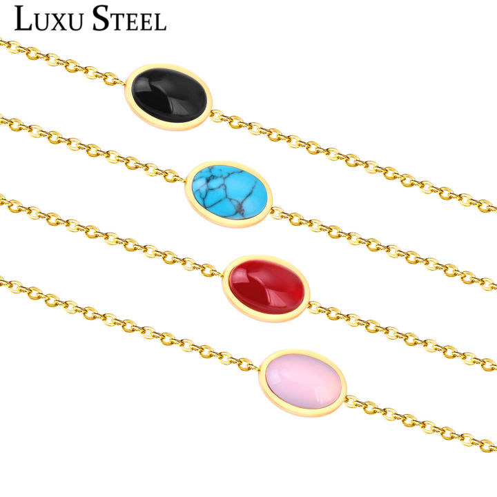 LUXUSTEEL%20New%2020cm+3cm%20Extender%20Link%20Chain%20Bracelets%20Female%20Gift%20Blue/Red/Light%20Pink/Black%20Stone%20Bracelets%20Bangles%20Bijoux%20Party%20-%20Image%202