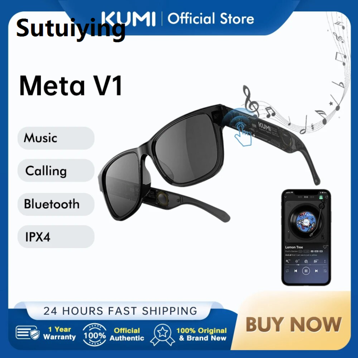Sutuiying New KUMI Meta V1 Smart Glasses Polarized Sunglasses Bluetooth Glasses IPX4 Waterproof Open Ear Headphones Bluetooth Phone Call