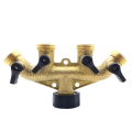 4 Way Brass Hose Splitter, 3/4inch Brass Hose Faucet Manifold, Garden Hose Connector Tap Splitter, Solid Brass-Yellow. 
