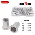 70pcs/box Aluminum Rivet Nut Rivnut Nutsert Mix M3 M4 M5 M6 M8 Size Set Assortment Kit Flat. 