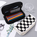Stationery Bag Checkerboard Lattice Pencil Bag Cute Large Capacity Pencil Case Canvas Pencil Bag Office Students Kids Supplies 1Pcs. 
