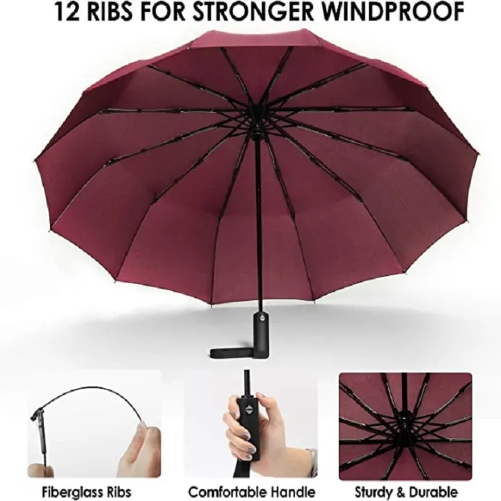 12%20Ribs%20Folding%20Umbrella%20Windproof%20Compact%20Travel,Auto%20Open/Close%20Large%20Rain%20Umbrellas%20W/Polyester%20Coating,%20Ergonomic%20Handle%20FRE%20-%20Image%202