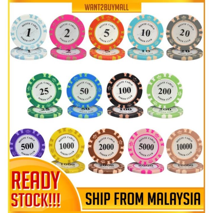 🇲🇾 🏆 14g Premium Monte Carlo Casino Poker Chips Poker Set Monte Carlo Texas Holdem Poker Game Playing Card Chip 德州扑克筹码套装