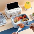Ins Kawaii Sticker Organizer Lunch Box Container With Cover Compartment Storage Breakfast Boxes Student Food Box Set. 
