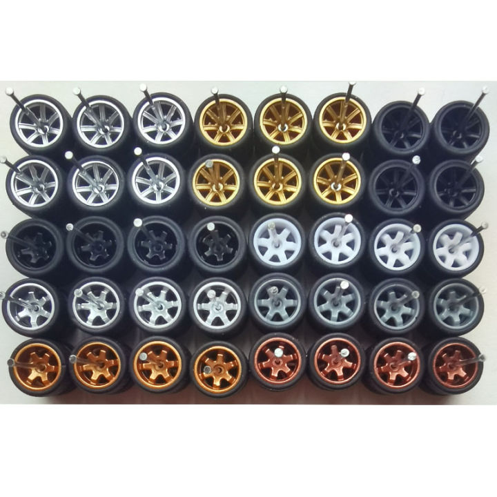 20setsfor20cars 2022y 1/64 Alloy Car Model 11mm Size Te37/7spoke Wheels With Textured Tire For 1:64 Hw/ /domeka/