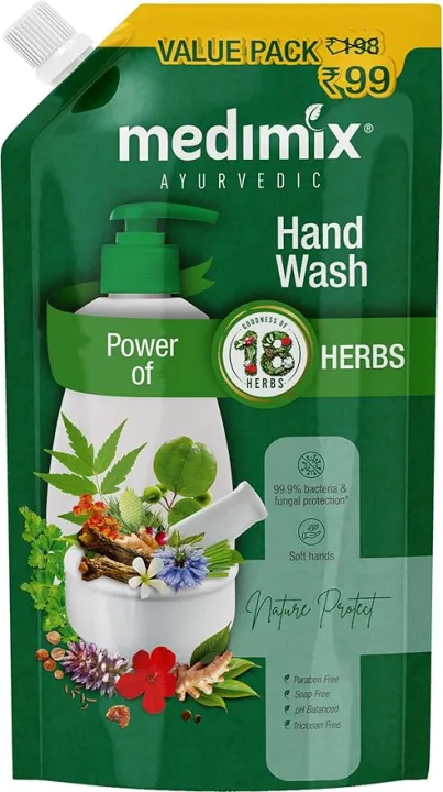 Medimix 18 Herbs Hand Wash Refill For Soft & Odour-Free Hands 675ml | 99.9% Germ Protection | Shop Herbal | Natural | Soap-free | 100% Vegan(FROM INDIA)JEZ