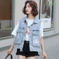 Women's Denim Vest 2023 Spring and Summer New Large Pocket Fashion Popular Sleeveless Waistcoat Coat Top All-Matching. 