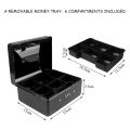 Durable Metal Coin Box with Locking Storage Tray - Small Coin Box with Combination Lock 15 x 12 x 7.7cm (Black). 