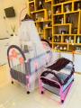 Portable Child bed Movable Metal Baby Crib Swing Cradle Dark Blue Color Iron Baby Bed with Drawers Baby Cot. 