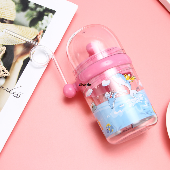 【32178cc8】250ml Portable Children's Cups Whale water spray cup summer plastic straw water cup drop resistant kettle