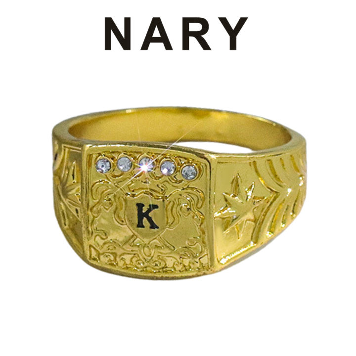 Inlaid Rhinestone Letter K Print Men Ring Unique Pattern Fashion
