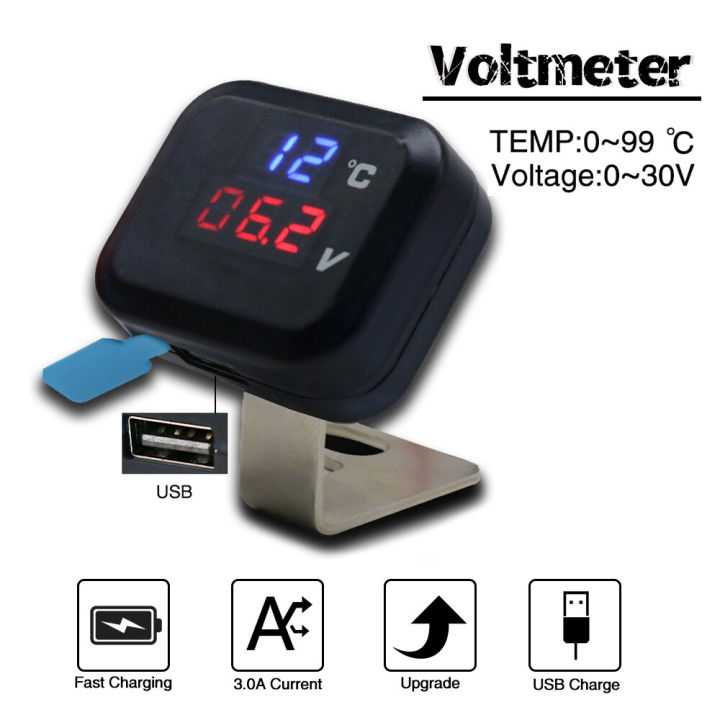 【Miga Plaza】ZSDTRP Moto Universal KOSO Motorcycle Voltmeter Temperature Voltage Display Gear Indicator With USB Charge 2 in 1