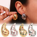 Stud Earrings Set Chubby Shape Colorful Water Drop Earrings Plated Classic Design Water Drop Earrings for For Women For Girls Bridal Wear Fashion Accessory Gift Item. 