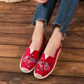 【BestGO】Women LadieFashion Round Toe Flat With Embroir Loafers Casual Canvas Shoes. 