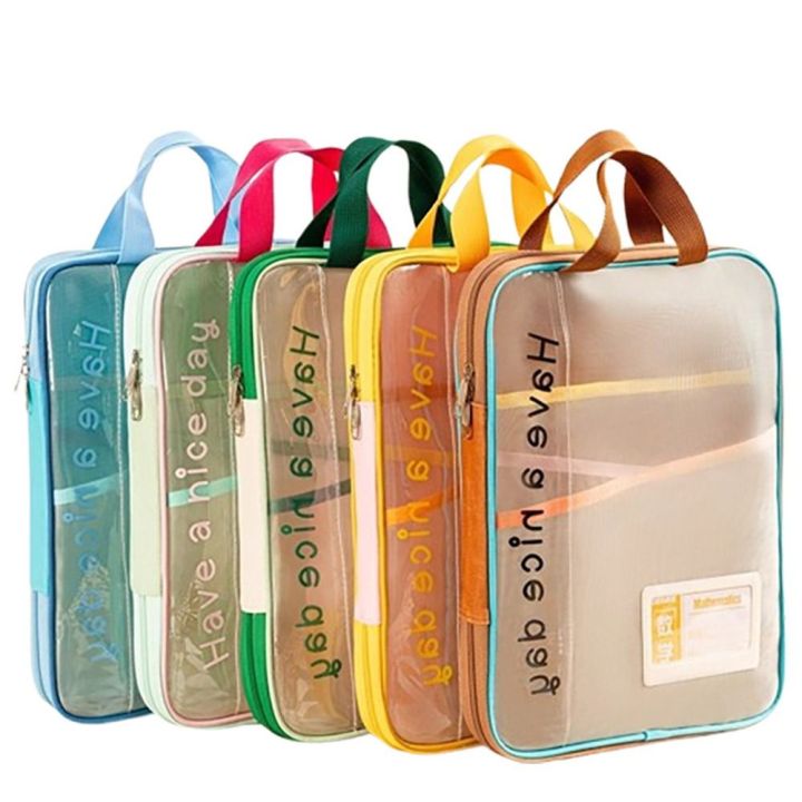 New Transparent A4 Zipper File Bag L-shaped Large Capacity Mesh Storage ...