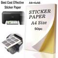 Shipping Label Print A4 Size 50pc Higher Grade Sticker Papers For Laser and Inkjet Printer Uses. 