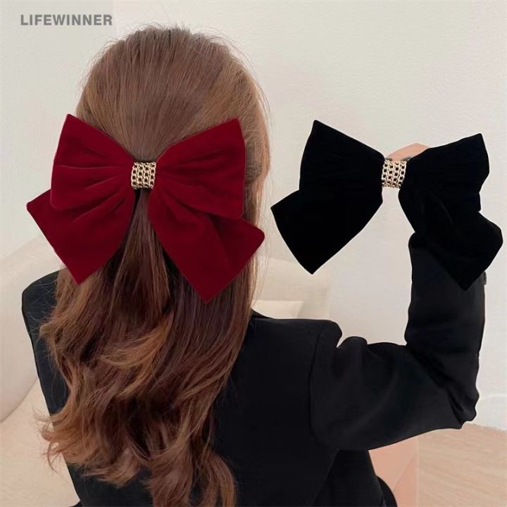 Retro Black Velvet Bow Hairpins for Women Fabric Camellia Flower Hair Clips Headdress Barrette Hairgrip Girls Hair Accessories