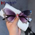 Luxury Diamond Butterfly Sunglasses Women Brand y2k Vintage Rimless Oversized Sun Glasses Ladies Eyewear gafas de sol. 