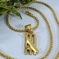 BOOM Gold Plated chein 2MM Diamond Chain with Beautiful cricket pendant  for women girl and men, boys. 