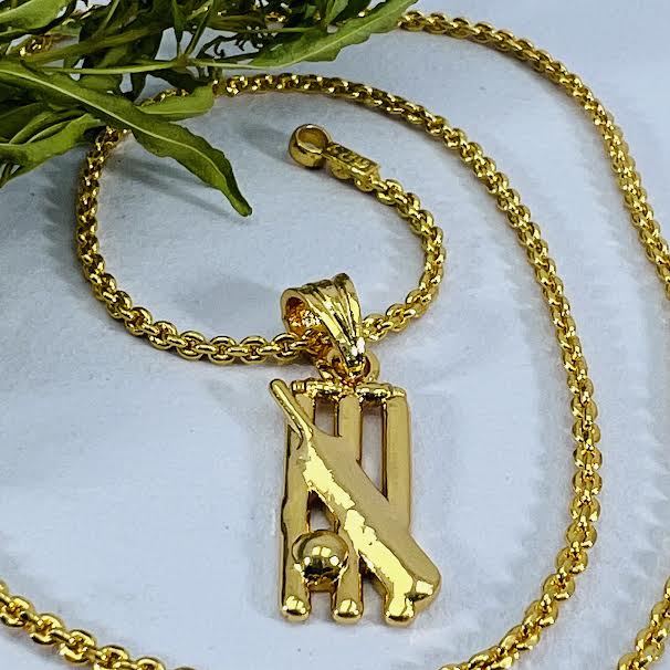 BOOM%20Gold%20Plated%20chein%202MM%20Diamond%20Chain%20with%20Beautiful%20cricket%20pendant%20%20for%20women%20girl%20and%20men,%20boys%20-%20Image%209