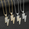 Iced Out CZ Crystal Lightning Sign Pendant Necklaces for Men Teen Boys Hip Hop Gold Color Chains Accessories Jewelry Gifts. 
