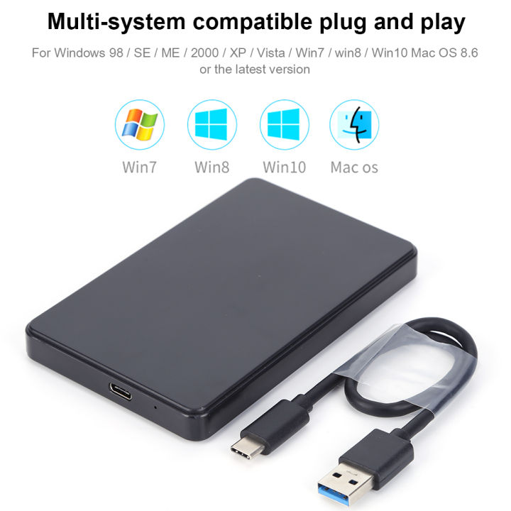 New style USB3.0/Type C 2.5'' Hard Drive Enclosure Black Mobile HDD Box USB3.1 SATA 1/2/3 SSD Case Portable Hardisk With USB C Cable