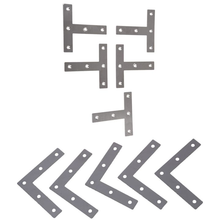 ZOROOM 10 Pcs Angle Plate Corner Brace Flat Repair Bracket 80Mm X 80Mm 5 Pcs L Shape 5 Pcs T Shape I274681063