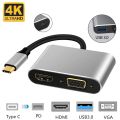 USB C to HDMI VGA Adapter 4-in-1 USB C Hub with 4K 30Hz HDMI,1080P 60Hz VGA,USB 3.0, PD Charge,Thunderbolt 3 Compatible, with M a c/Air/i Pad Pro/Nintendo Switch/Samsung/Dell More. 