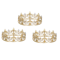 3X Royal Crown for Men - Metal Prince Crowns and Tiaras, Full Round Birthday Party Hats,Medieval Accessories (Gold). 
