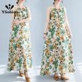 Yfashion Summer Sleeveless Tank Dress For Women Cotton Bohemian Printing Cotton Linen Long Skirt Loose Casual Dress. 
