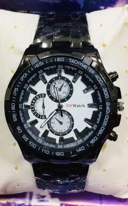 SW Gents mens black chain luxury Watch