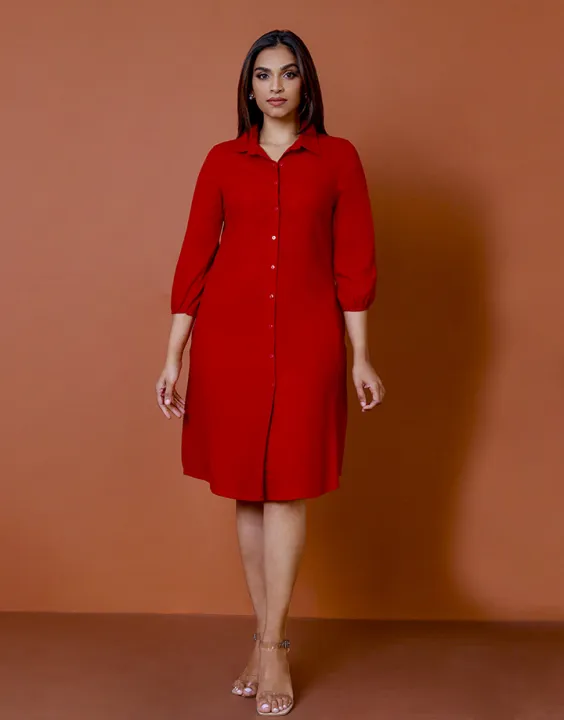 Spring & Summer Collar Shirt Dress with Long Sleeves