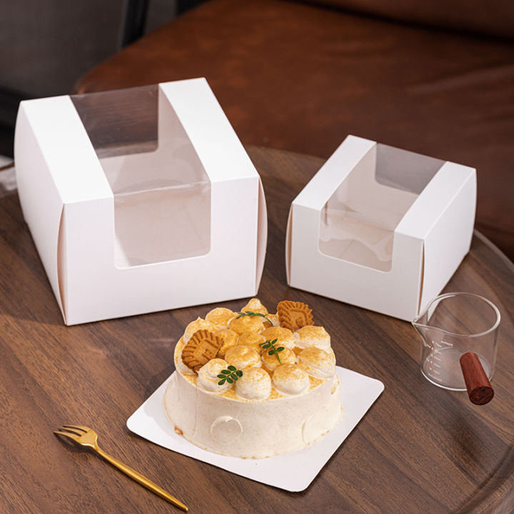 10pcs White Paper Cake Box And Packaging With Window Baking Bread ...