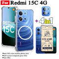 Redmi 15C Transparent TPU Shockproof Phone Case With Magnetic Wireless Charging Sticke for Redmi 15C 5G Redmi 14C Anti Spy Privacy Tempered Glass + Lens Film. 