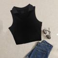 Collar Neck, Sleeveless Collar Tight Tank Crop Top For Women/ Fitted Ladies / Girls In Green And Black Colors. 